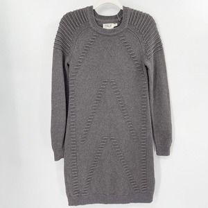 Eliza J Chunky Knit‎ Ridged Sweater Dress Sz M Gray Crewneck Pullover Raglan Slv